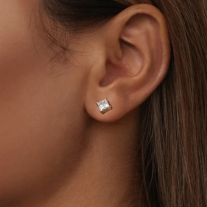 (kép) Pandora stílusú hercegnő Moissanite fülbevalók (két tanúsítvánnyal) - MSE047-L - Megtekintés 5