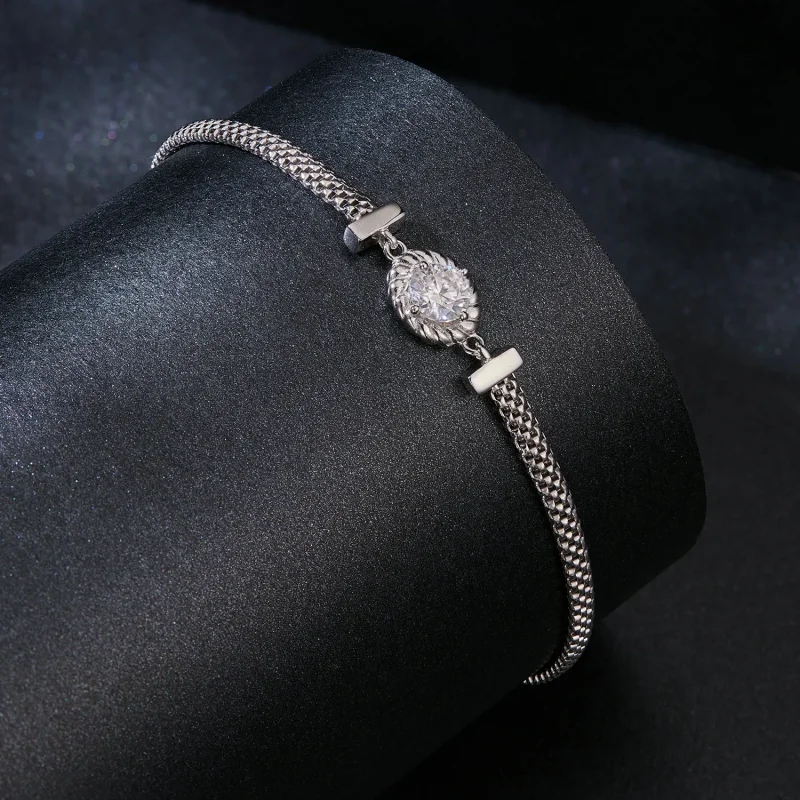 (kép) Pandora stílusú Moissanite fonott ezüst karkötő - MSB015 - Megtekintés 2
