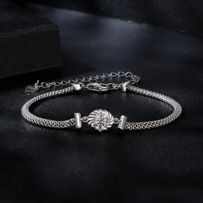 (kép) Pandora stílusú Moissanite fonott ezüst karkötő - MSB015 - Megtekintés 3