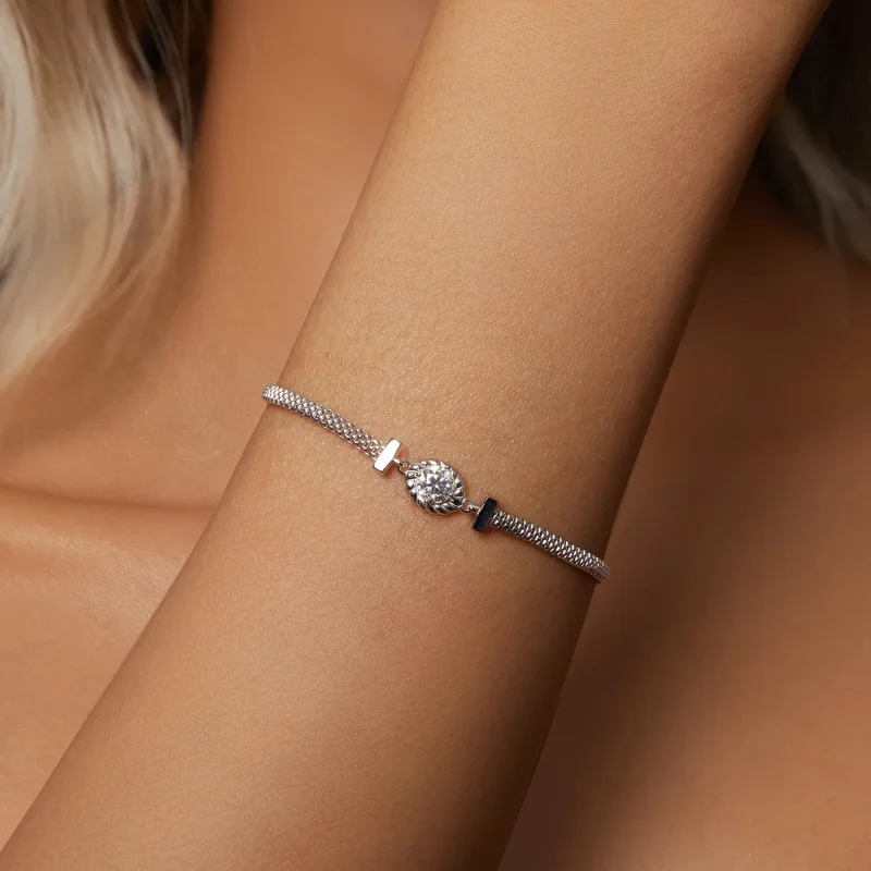 (kép) Pandora stílusú Moissanite fonott ezüst karkötő - MSB015 - Megtekintés 4