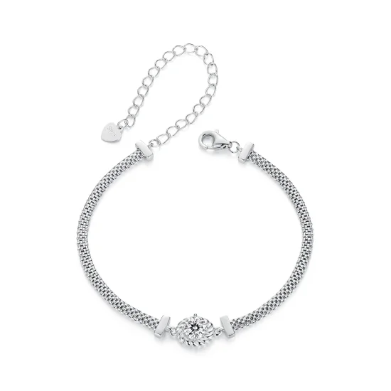 (kép) Pandora stílusú Moissanite fonott ezüst karkötő - MSB015