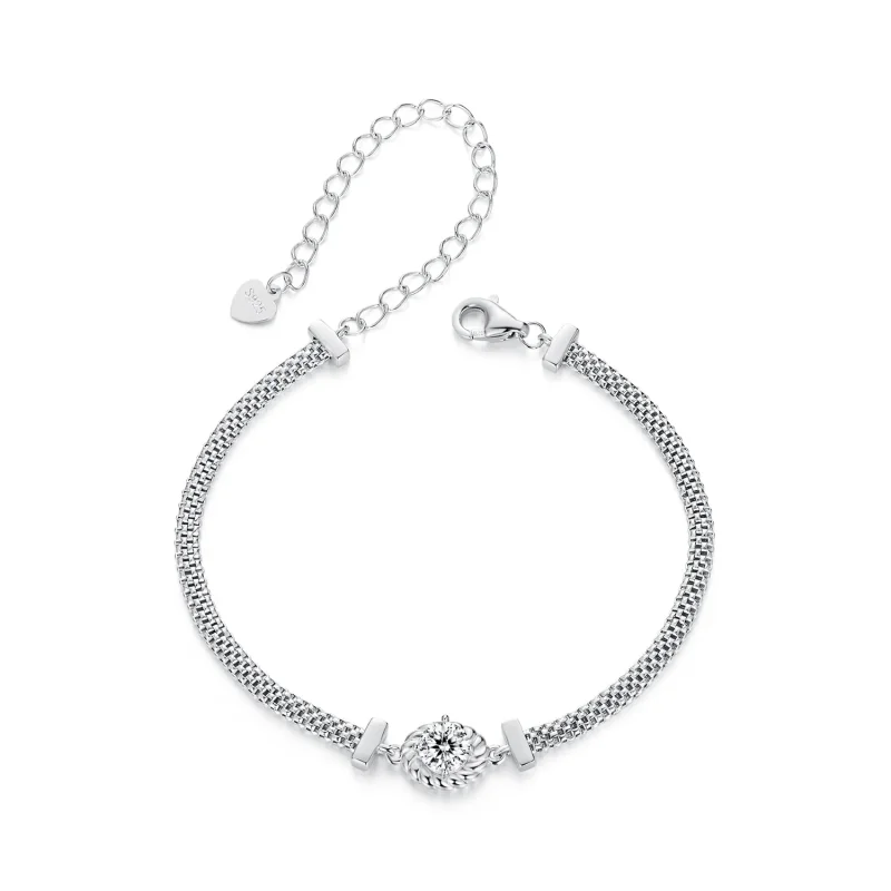 (kép) Pandora stílusú Moissanite fonott ezüst karkötő - MSB015