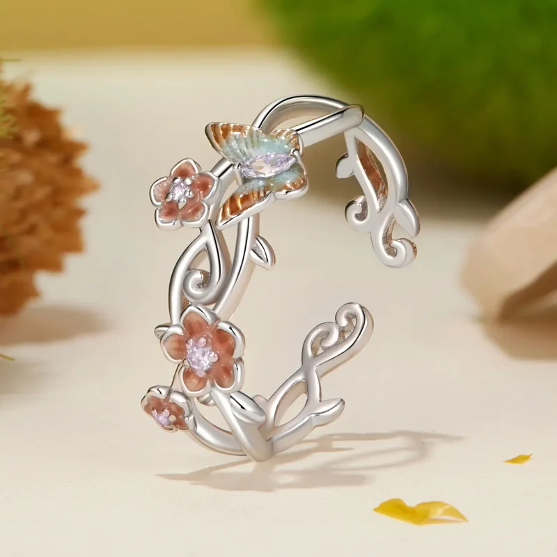 (kép) Pandora stílusú romantikus Sakura Butterfly Ring - BSR538-E - Megtekintés 2