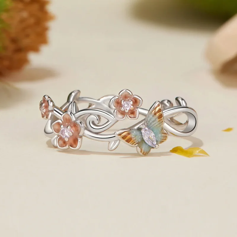 (kép) Pandora stílusú romantikus Sakura Butterfly Ring - BSR538-E - Megtekintés 3