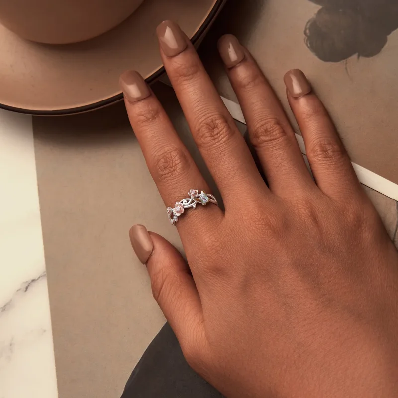 (kép) Pandora stílusú romantikus Sakura Butterfly Ring - BSR538-E - Megtekintés 4