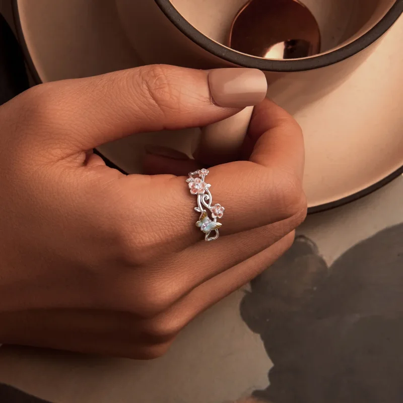 (kép) Pandora stílusú romantikus Sakura Butterfly Ring - BSR538-E - Megtekintés 5