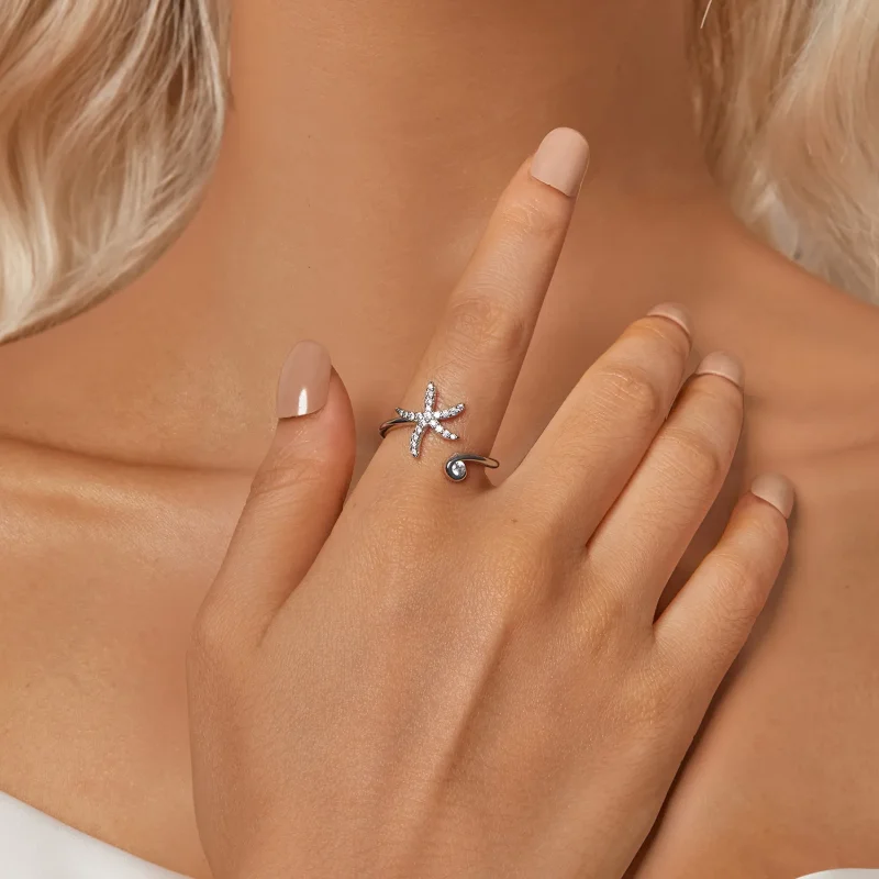 (kép) Pandora stílusú csillagok nyitott gyűrű - BSR560-E - Megtekintés 6