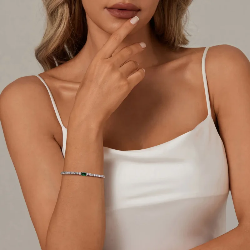 (kép) Pandora stílusú elegáns smaragd karkötő - BSB179 - Megtekintés 6