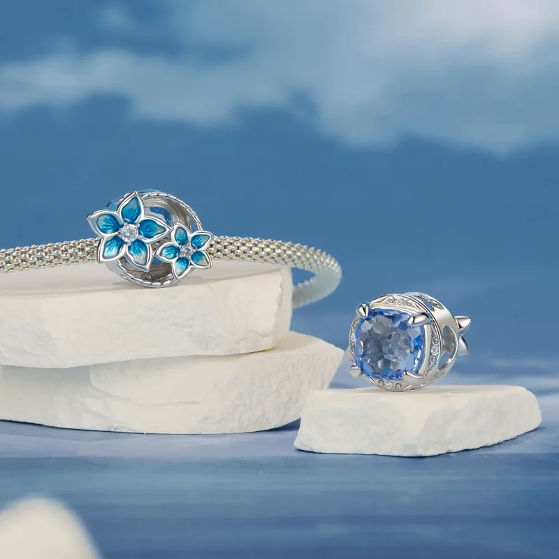 (kép) Pandora stílusú kis Delphinium virág Charm - BSC1029 - Megtekintés 4