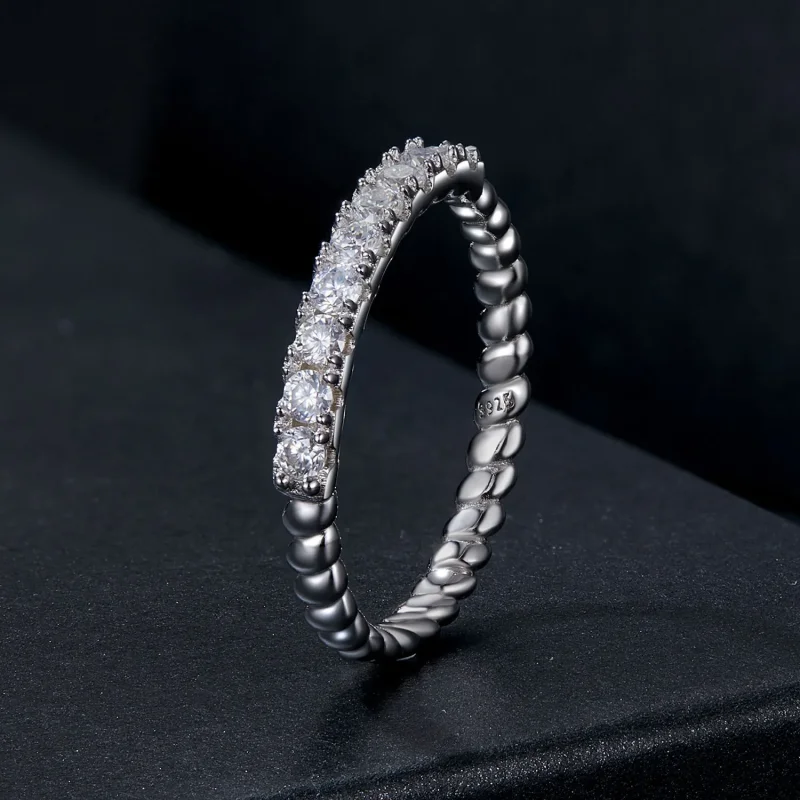 (kép) Pandora stílusú Moissanite texturált gyűrű (egy tanúsítvány) - MSR052 - Megtekintés 2