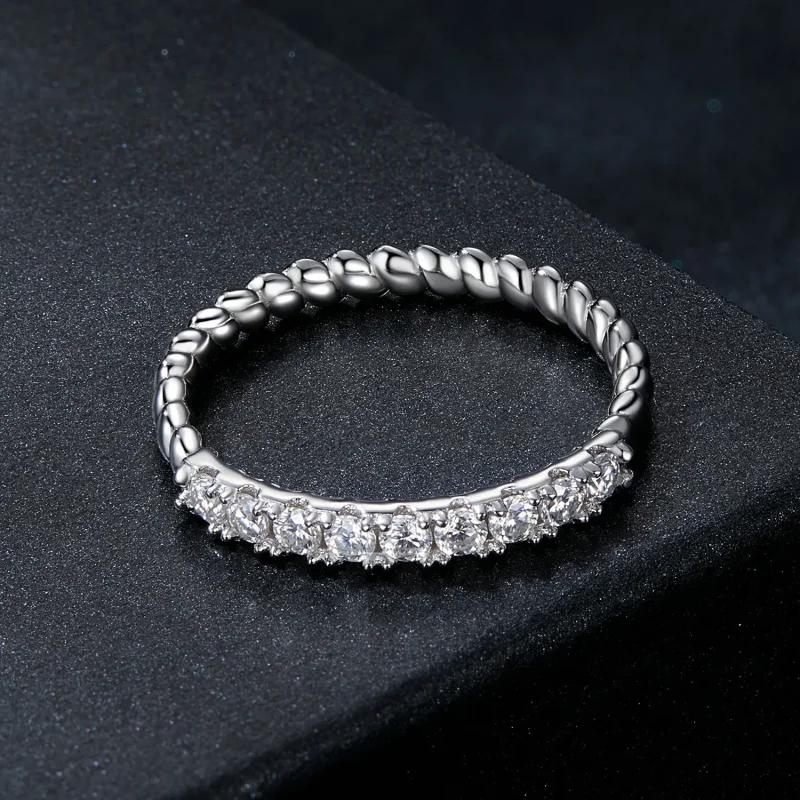 (kép) Pandora stílusú Moissanite texturált gyűrű (egy tanúsítvány) - MSR052 - Megtekintés 3