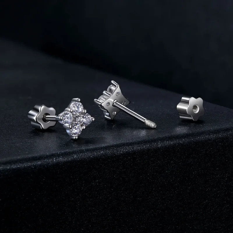(kép) Pandora stílusú négylevelű Clover Moissanite fülbevalók (egy tanúsítvánnyal) - M - Megtekintés 2