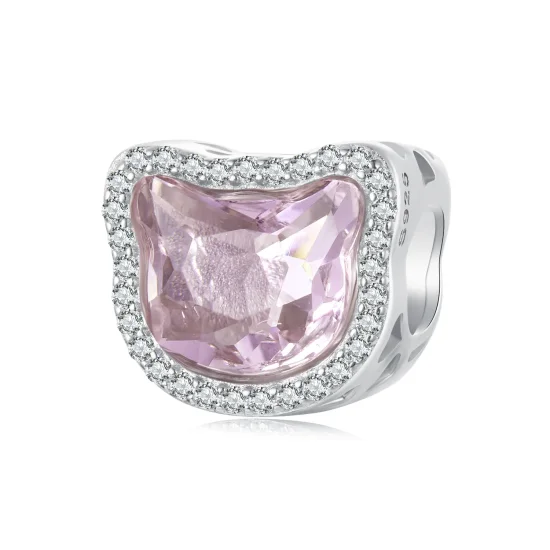 (kép) Pandora stílusú Pink Cat Charm - BSC1020
