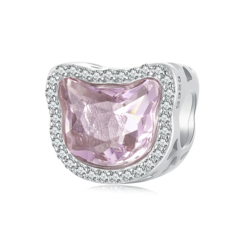 (kép) Pandora stílusú Pink Cat Charm - BSC1020