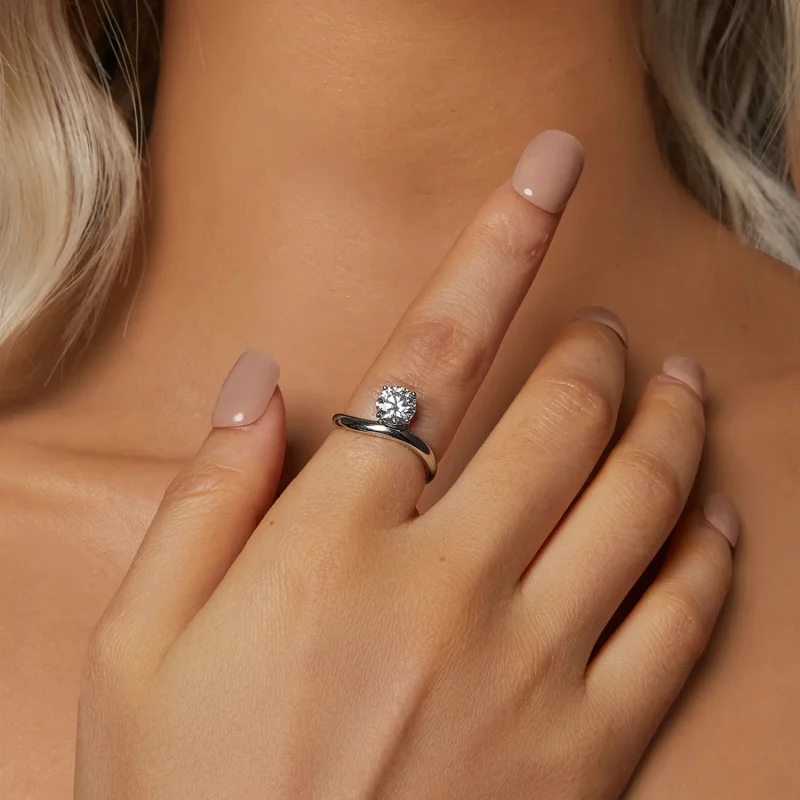 (kép) Pandora stílusú Simple 1Ct Moissanite Ring- MSR050 - Megtekintés 5
