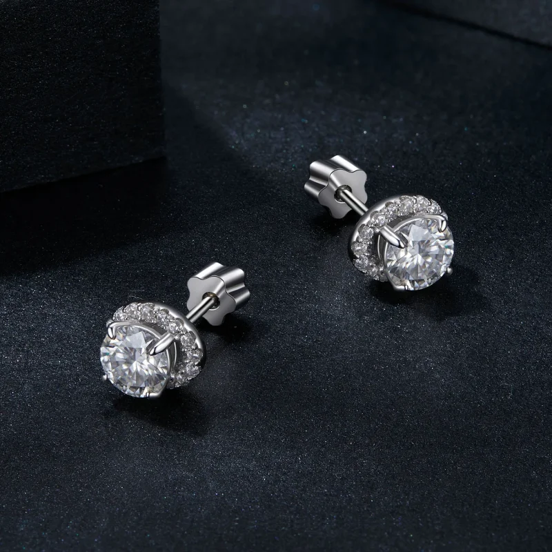 (kép) Pandora stílusú Starry Moissanite 0,5 kt fülbevalók (két tanúsítvánnyal) - MSE05 - Megtekintés 3