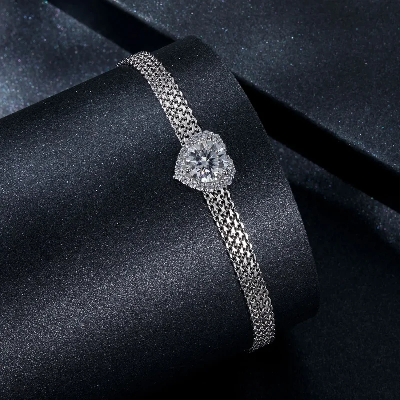 (kép) Pandora stílusú szív moissanite fonott karkötő- MSB019 - Megtekintés 2