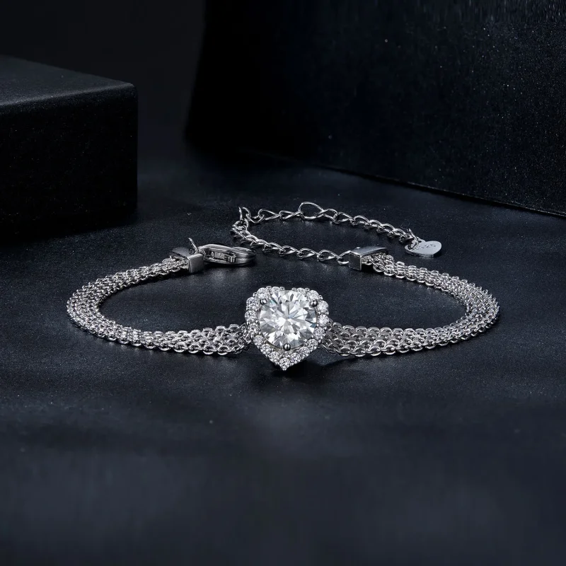 (kép) Pandora stílusú szív moissanite fonott karkötő- MSB019 - Megtekintés 3