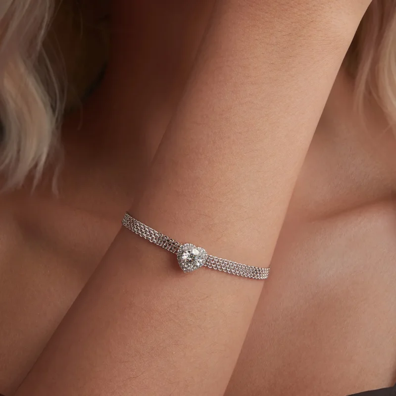 (kép) Pandora stílusú szív moissanite fonott karkötő- MSB019 - Megtekintés 4