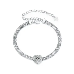 Pandora stílusú szív moissanite fonott karkötő- MSB019 (kép) Pandora stílusú szív moissanite fonott karkötő- MSB019