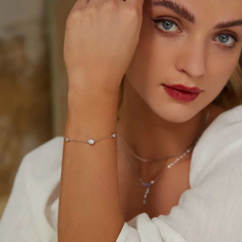 (kép) Pandora Style lenyűgöző Pandora stílusú Starry Moissanite karkötőt (egy tanúsítv - Megtekintés 6