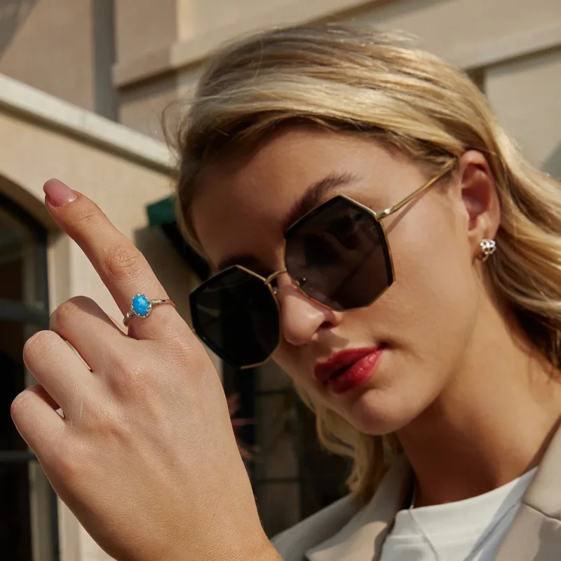 (kép) Pandora Style varázslatos Pandora stílusú korona kék opál gyűrűt - BSR564 - Megtekintés 7