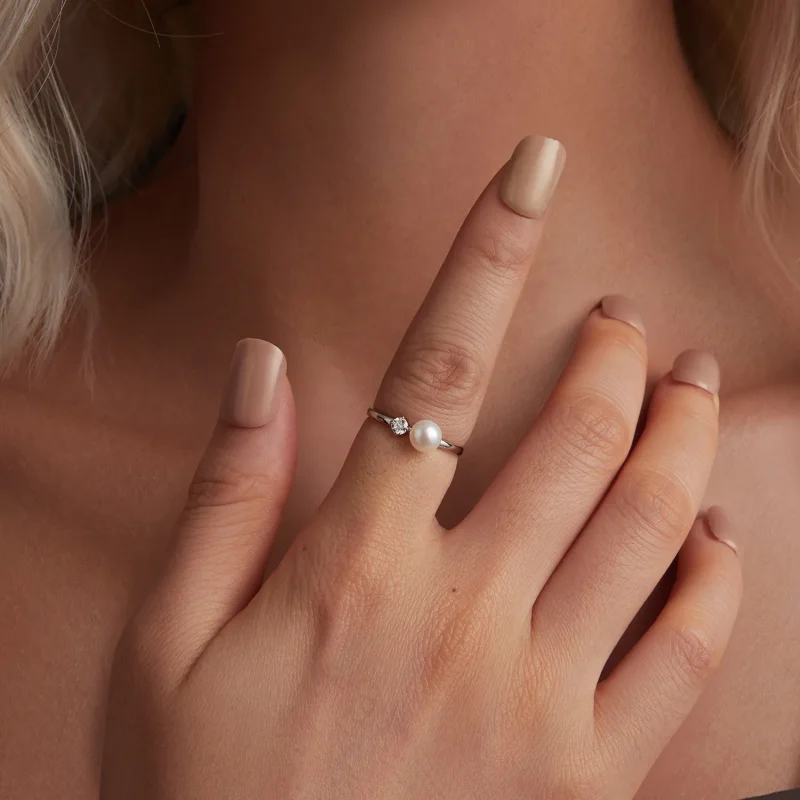(kép) Pandora Style varázslatos Pandora stílusú természetes gyöngy moissanite gyűrűt ( - Megtekintés 4