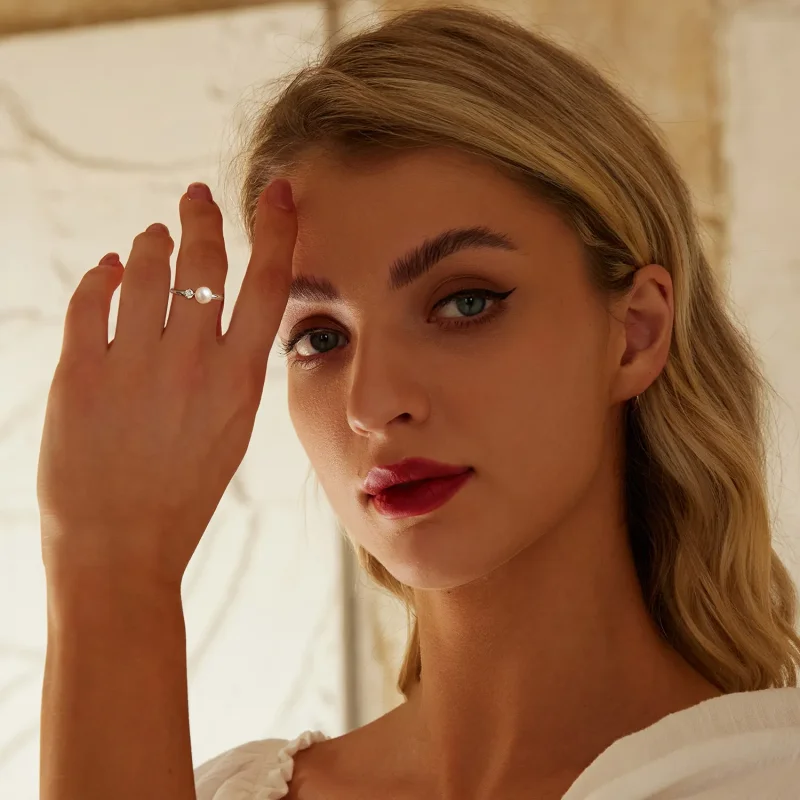 (kép) Pandora Style varázslatos Pandora stílusú természetes gyöngy moissanite gyűrűt ( - Megtekintés 6