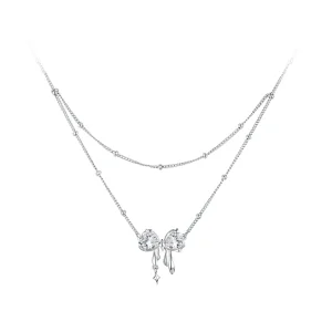 PANDORA stílusú csillogó masni nyaklánc lánc - BSN398 (kép) PANDORA stílusú csillogó masni nyaklánc lánc - BSN398