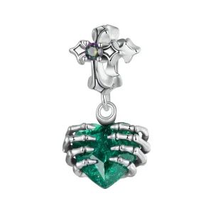 (kép) PANDORA stílusú koponya szív medál - BSC1061