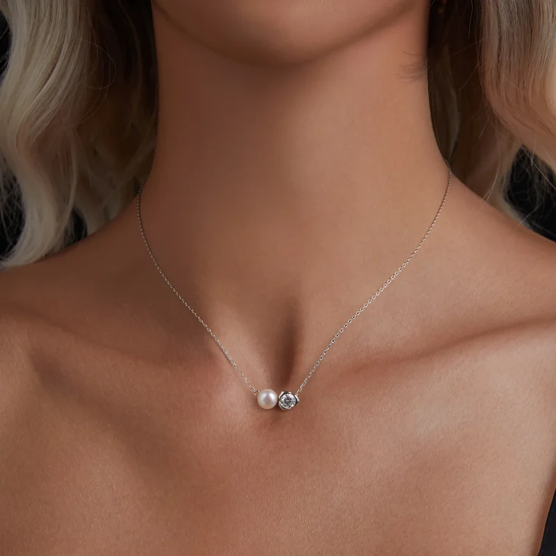(kép) PANDORA stílusú moissanite rózsa nyaklánc (egy tanúsítvánnyal) - MSN040 - Megtekintés 4