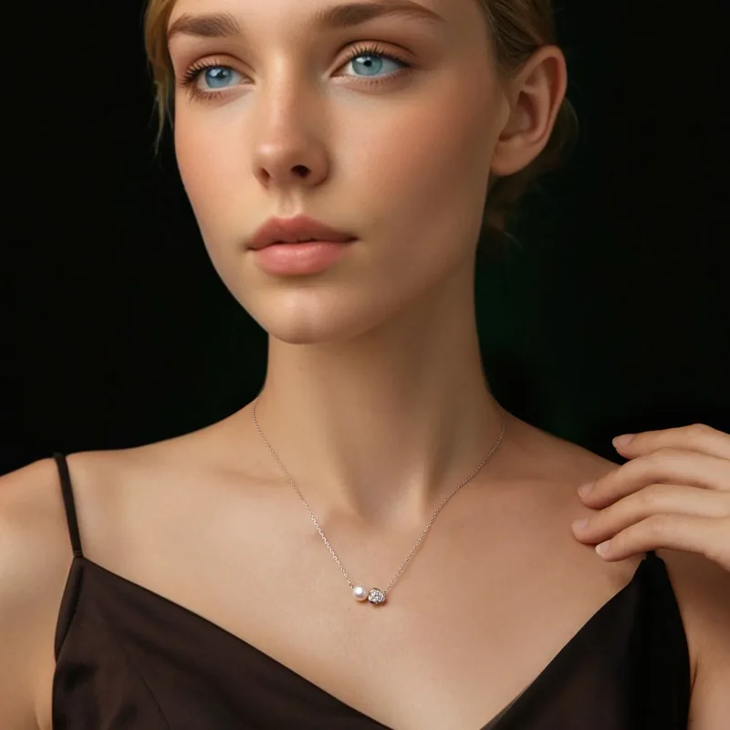 (kép) PANDORA stílusú moissanite rózsa nyaklánc (egy tanúsítvánnyal) - MSN040 - Megtekintés 5