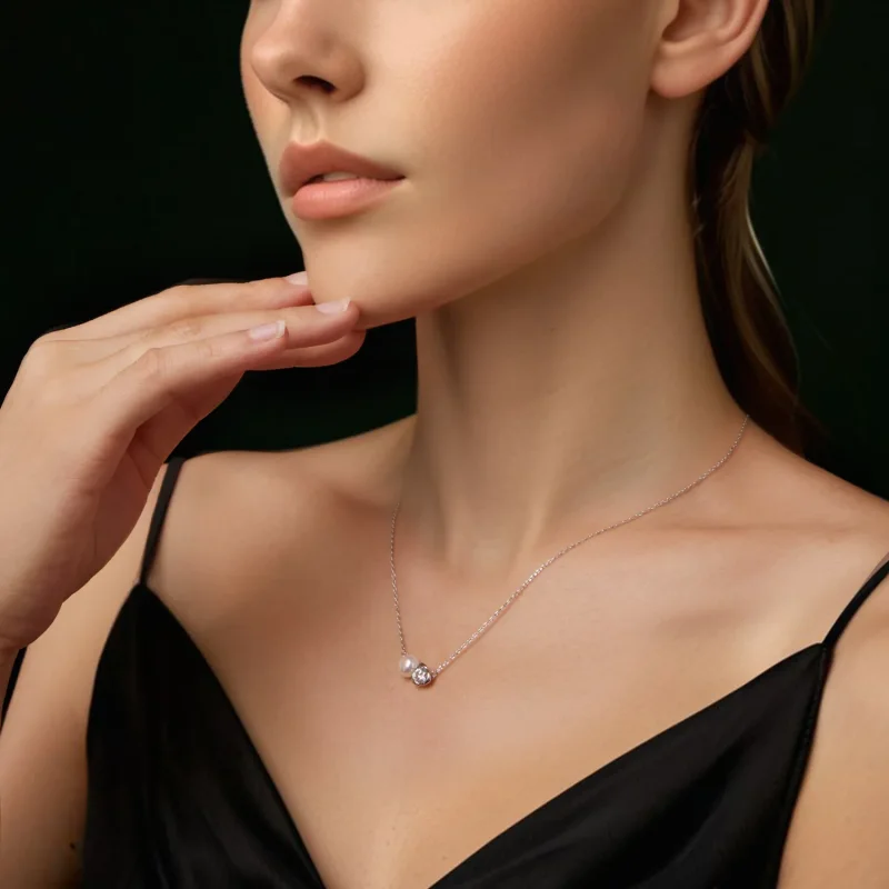 (kép) PANDORA stílusú moissanite rózsa nyaklánc (egy tanúsítvánnyal) - MSN040 - Megtekintés 6