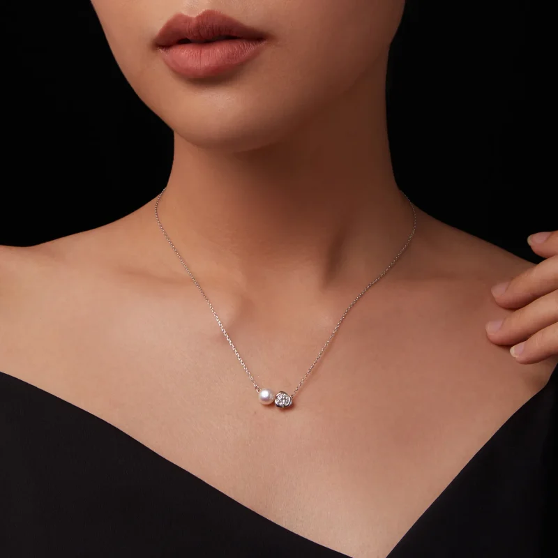 (kép) PANDORA stílusú moissanite rózsa nyaklánc (egy tanúsítvánnyal) - MSN040 - Megtekintés 7