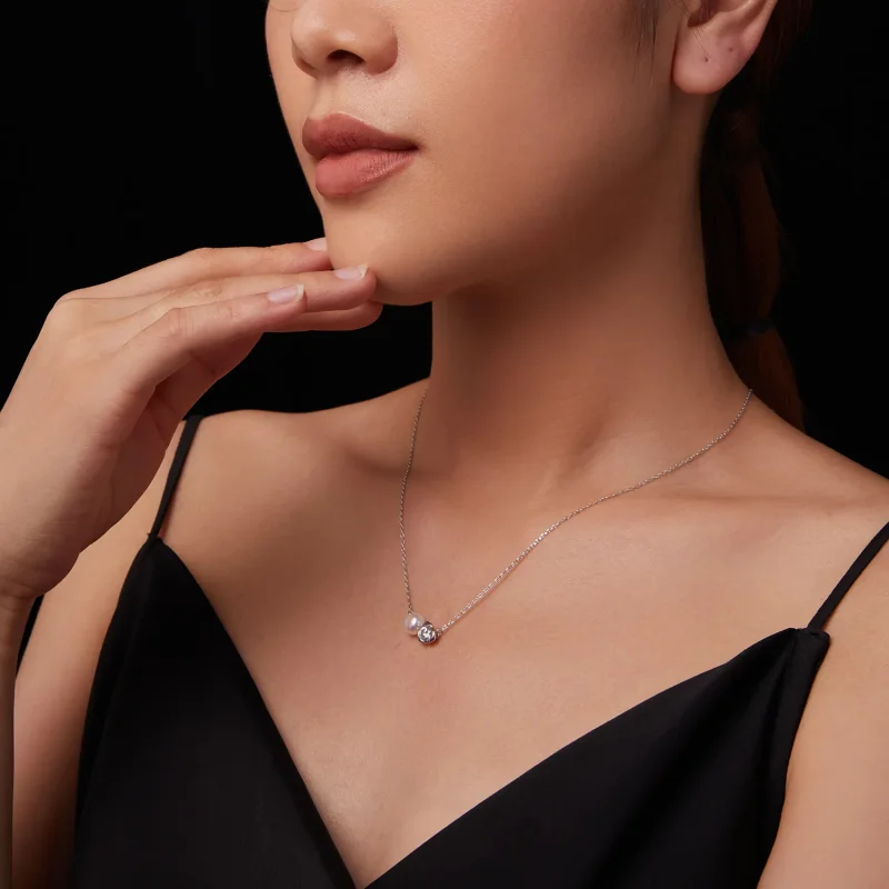(kép) PANDORA stílusú moissanite rózsa nyaklánc (egy tanúsítvánnyal) - MSN040 - Megtekintés 8