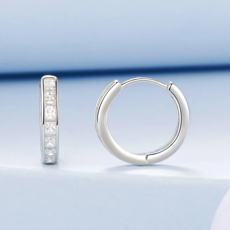 (kép) PANDORA stílusú Princess Square csillogó fülbevaló - BSE1102 - Megtekintés 2