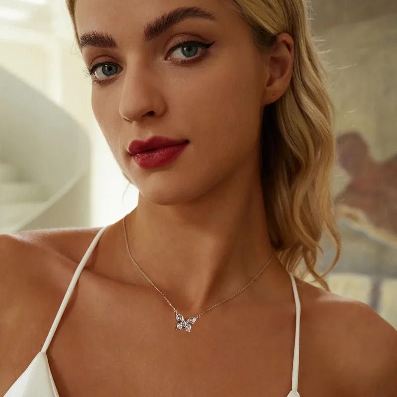 (kép) PANDORA stílusú Rose Butterfly nyaklánc - BSN396 - Megtekintés 6
