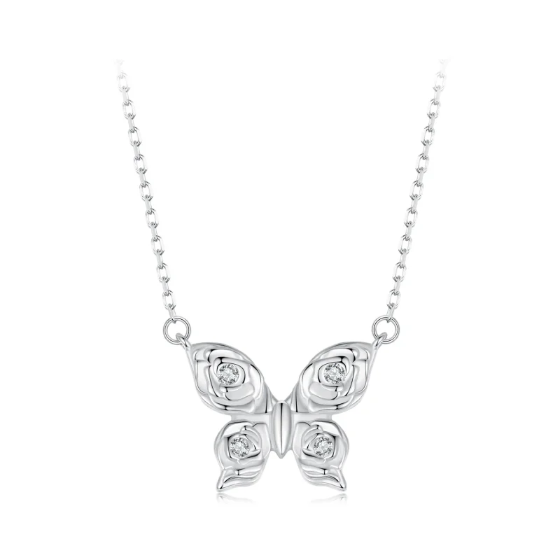 (kép) PANDORA stílusú Rose Butterfly nyaklánc - BSN396