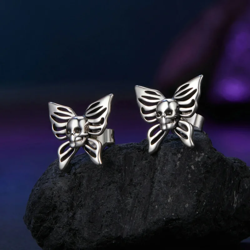(kép) PANDORA stílusú Skull Butterfly fülbevaló - SCE1798 - Megtekintés 2