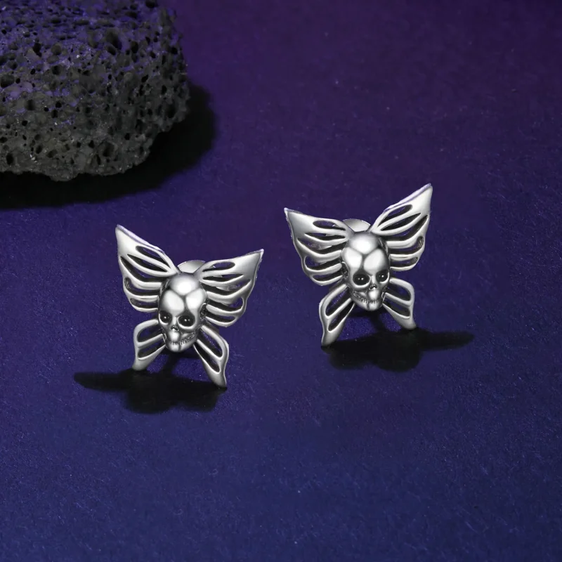 (kép) PANDORA stílusú Skull Butterfly fülbevaló - SCE1798 - Megtekintés 3