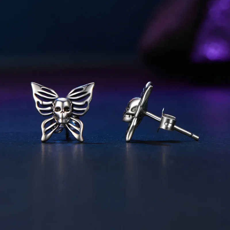 (kép) PANDORA stílusú Skull Butterfly fülbevaló - SCE1798 - Megtekintés 4