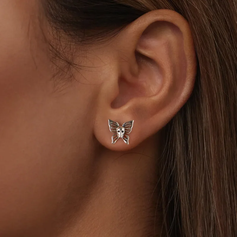 (kép) PANDORA stílusú Skull Butterfly fülbevaló - SCE1798 - Megtekintés 6