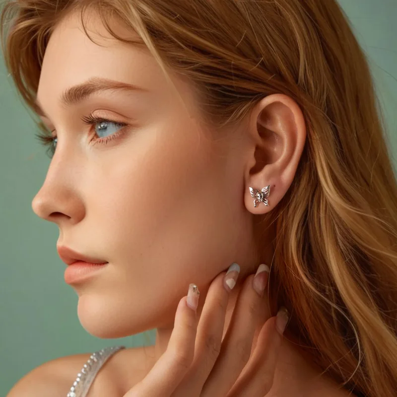 (kép) PANDORA stílusú Skull Butterfly fülbevaló - SCE1798 - Megtekintés 8