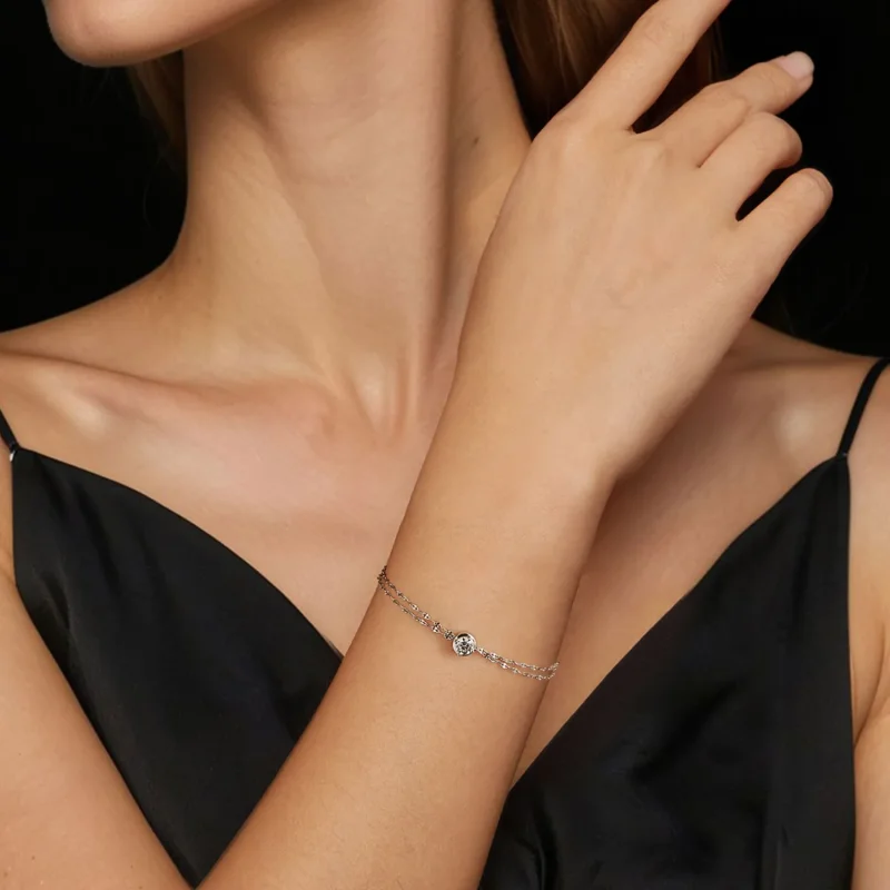 (kép) PANDORA Style 0,5 karátos moissanite dupla csempe karkötő (egy tanúsítvánnyal) - - Megtekintés 5