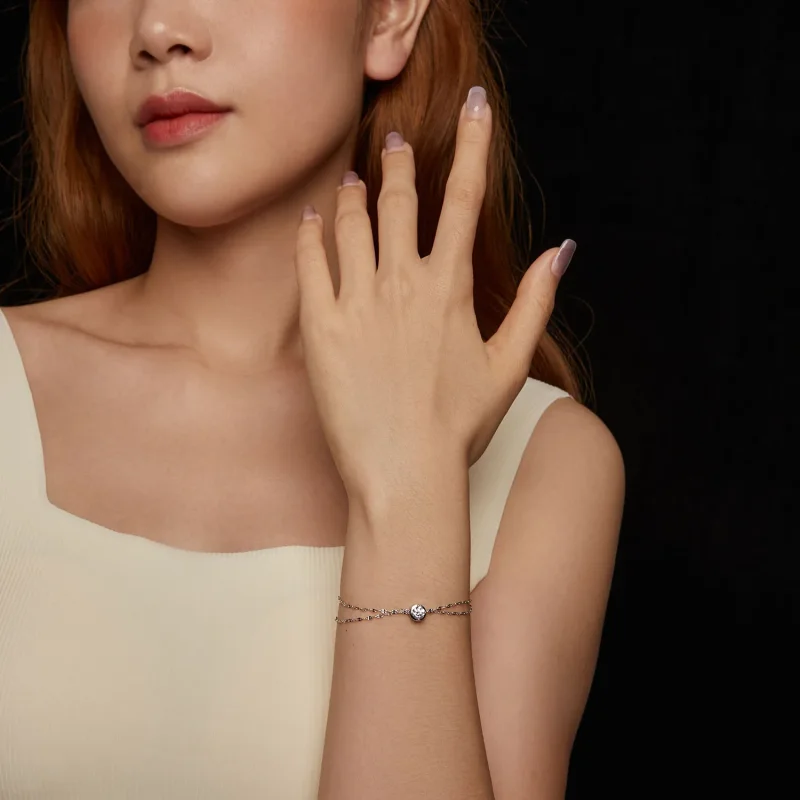 (kép) PANDORA Style 0,5 karátos moissanite dupla csempe karkötő (egy tanúsítvánnyal) - - Megtekintés 6