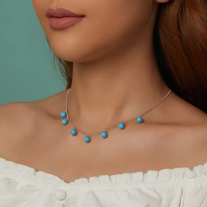 (kép) PANDORA Style Blue türkiz kulcscsont nyaklánc - BSN405 - Megtekintés 3