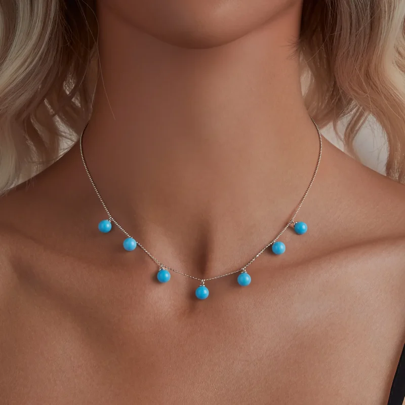 (kép) PANDORA Style Blue türkiz kulcscsont nyaklánc - BSN405 - Megtekintés 6