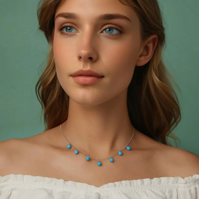 (kép) PANDORA Style Blue türkiz kulcscsont nyaklánc - BSN405 - Megtekintés 8
