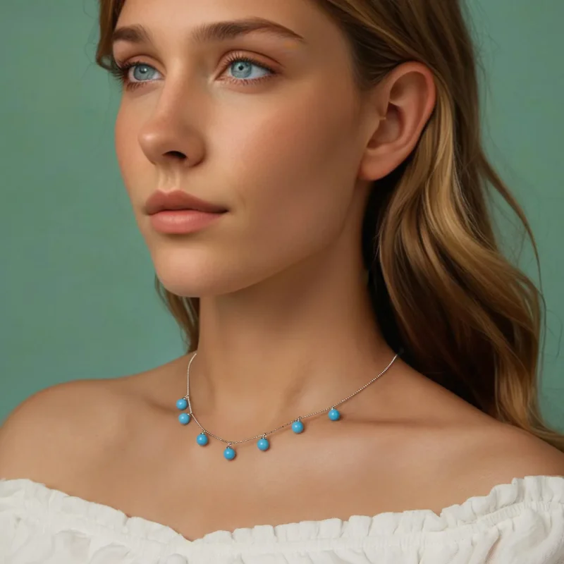 (kép) PANDORA Style Blue türkiz kulcscsont nyaklánc - BSN405 - Megtekintés 9