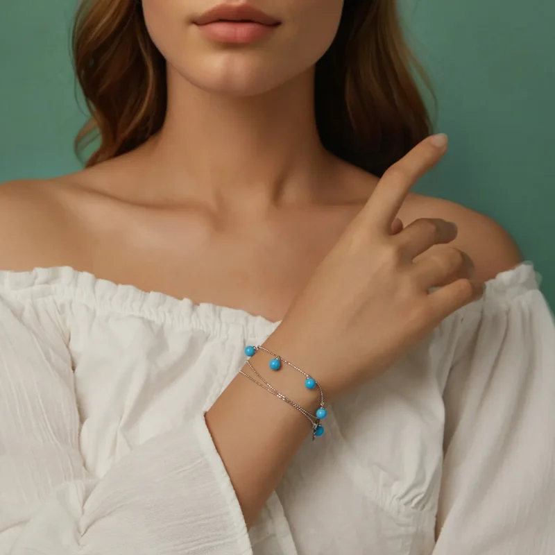 (kép) PANDORA Style Blue türkiz kulcscsont nyaklánc - BSN405 - Megtekintés 10